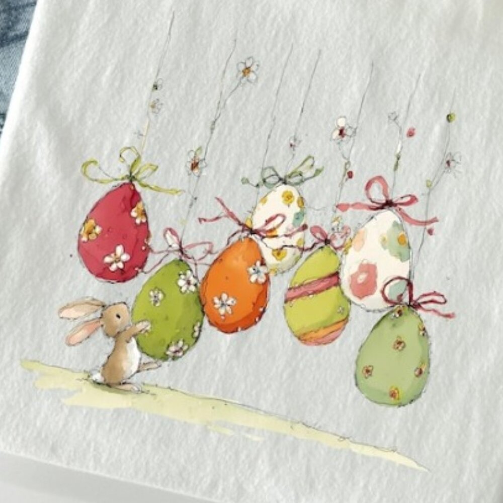 Easter Bunny Shirt Watercolor Easter Eggs Shirt Spring Bunny T Shirt - Picture 2 of 4